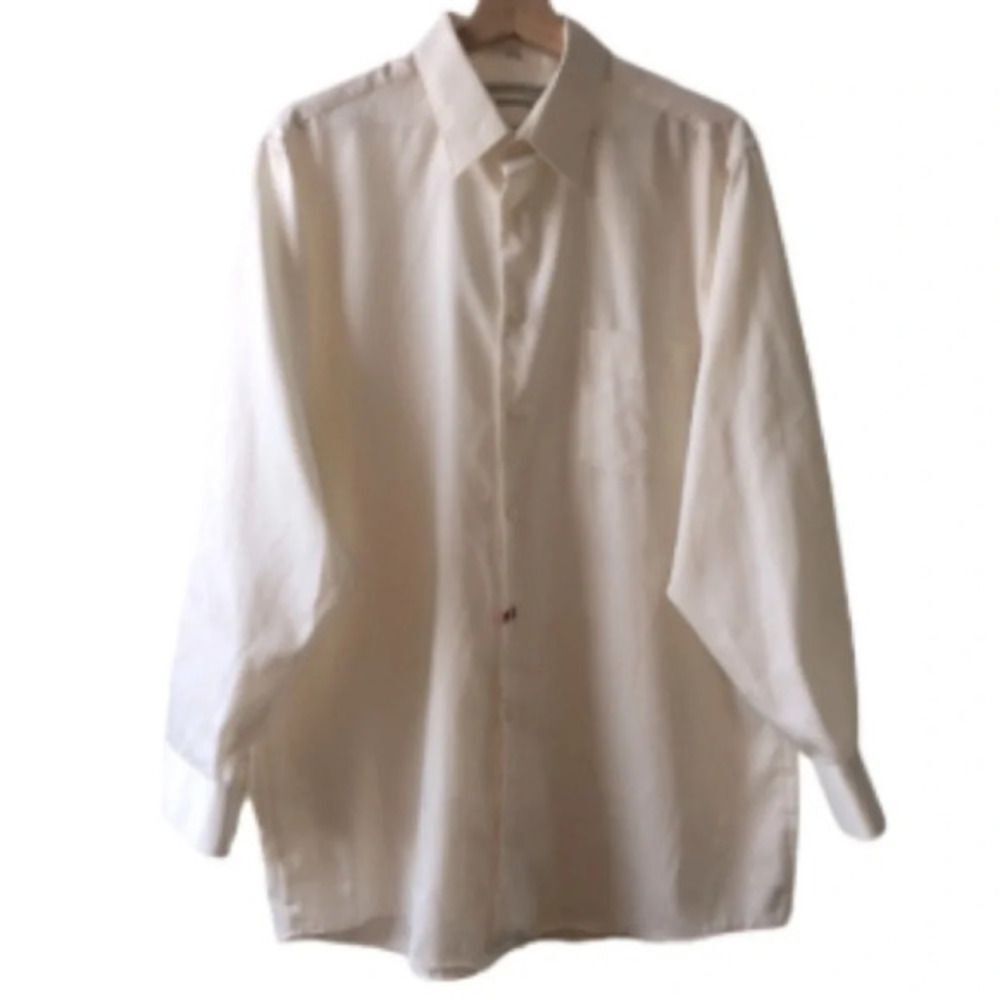Vintage Geoffrey Beene White Button‑Down Shirt 16.5 Regular Wrinkle‑Free office
